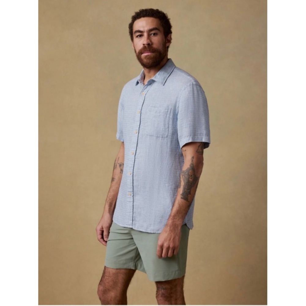 Faherty Short-Sleeve Palma Linen Shirt - Blue Basketweave